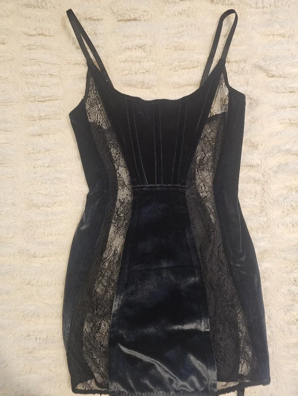 Victoria's Secret Black Velvet Slip With Built In Garter Straps Small